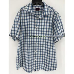 UNTUCKit Booker Shirt Mens XL Blue White Plaid Short Sleeve Button Front Casual